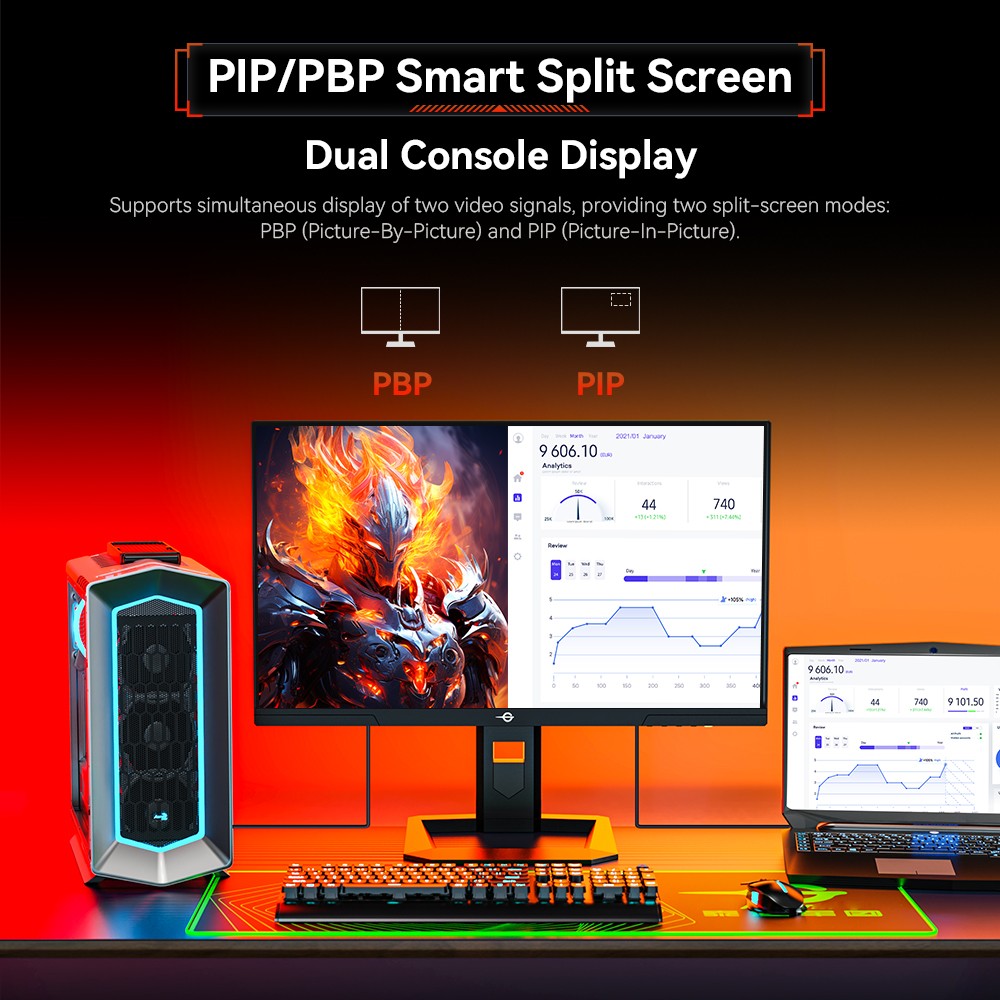 Refurbished TITAN ARMY P2510S PLUS 24.5 inch Gaming Monitor, 2560*1440 16:9 Fast IPS Screen, 240Hz Refresh Rate, HDR500, 123% sRGB, Adaptive-Sync, Dynamic OD, Game+ Assist, 12 Scenario Modes, PIP & PBP Display, Low Blue Light