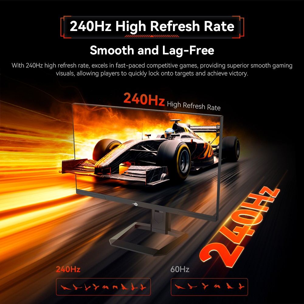 Refurbished TITAN ARMY P2510S PLUS 24.5 inch Gaming Monitor, 2560*1440 16:9 Fast IPS Screen, 240Hz Refresh Rate, HDR500, 123% sRGB, Adaptive-Sync, Dynamic OD, Game+ Assist, 12 Scenario Modes, PIP & PBP Display, Low Blue Light