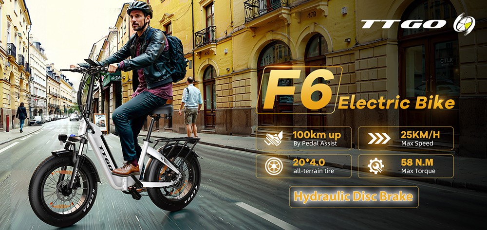 TTGO F6 elektromos ker&eacute;kp&aacute;r, 250 W-os motor, 36 V-os 25 Ah-s akkumul&aacute;tor, 20 x 4 h&uuml;velykes gumiabroncsok, 25 km/h maxim&aacute;lis sebess&eacute;g, 130 km-es hat&oacute;t&aacute;vols&aacute;g, hidraulikus t&aacute;rcsaf&eacute;k, első leng&eacute;scsillap&iacute;t&oacute;, nyomat&eacute;k&eacute;rz&eacute;kelő, Shimano 7 sebess&eacute;ges v&aacute;lt&oacute;, LCD kijelző - k&eacute;k