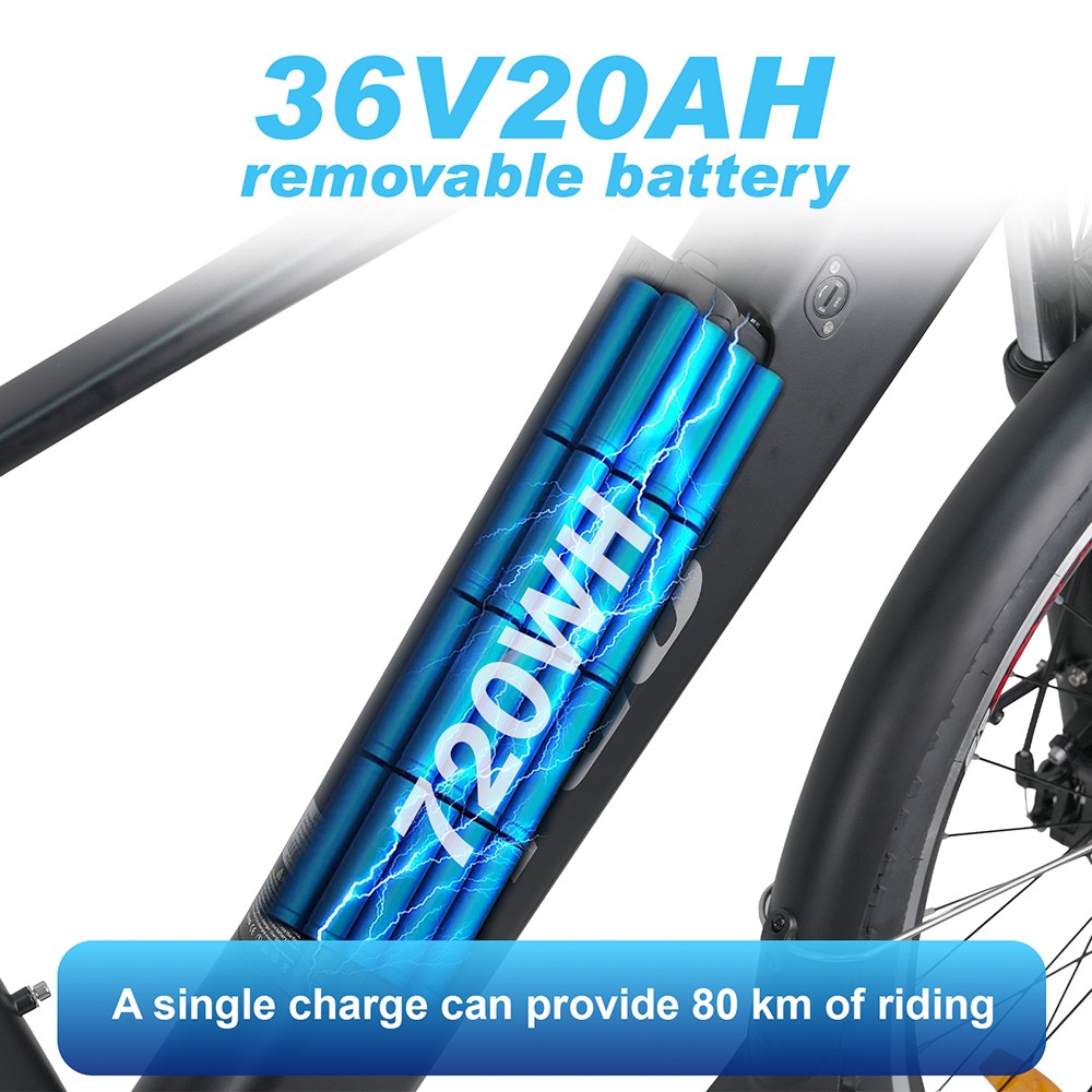 TTGO M300 Elektrofahrrad, 250-W-Motor, 36-V-20-Ah-Akku, 27,5-Zoll-Reifen, 25 km/h H&ouml;chstgeschwindigkeit, 120 km maximale Reichweite, mechanische Scheibenbremse, Drehmomentsensor, Shimano 7-Gang, LCD-Display &ndash; Blau