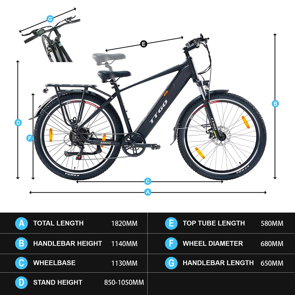TTGO M300 Elektrofahrrad, 250-W-Motor, 36-V-20-Ah-Akku, 27,5-Zoll-Reifen, 25 km/h H&ouml;chstgeschwindigkeit, 120 km maximale Reichweite, mechanische Scheibenbremse, Drehmomentsensor, Shimano 7-Gang, LCD-Display &ndash; Blau