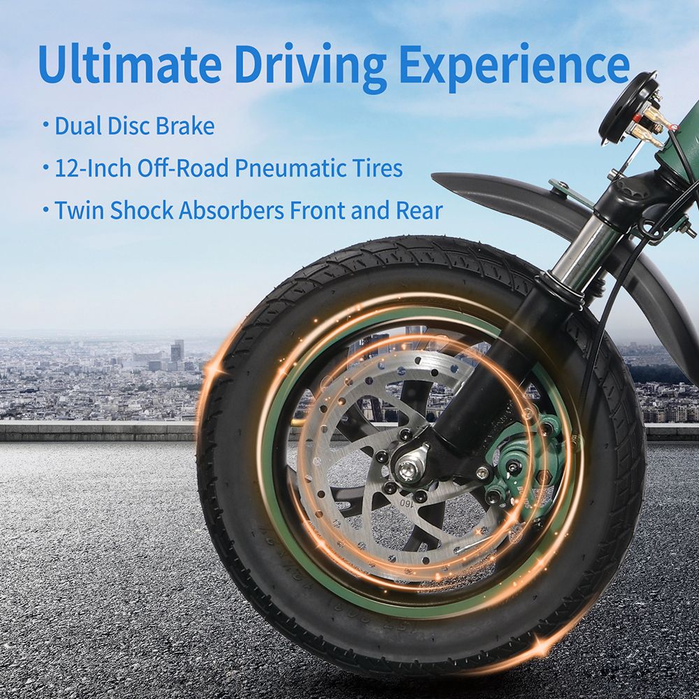 TWOFISH M5 PRO-E EEC Certified Electric Scooter with Seat and Rear Basket, 500W Motor, 48V 13Ah Battery, 12 inch Tires, 40km/h Max Speed, 30km Range, Dual Disc Brakes, Front & Rear Shock Absorbers - Green