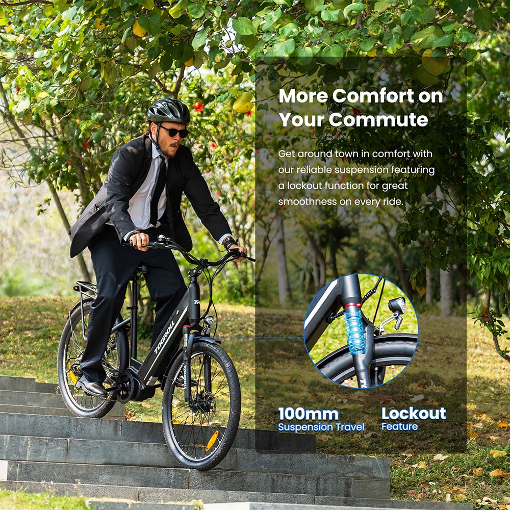 Touroll MA1 Electric Bike, 250W Mid-drive Motor, 36V 13Ah batéria, 26 palcové pneumatiky, max. rýchlosť 25 km/h, max. dojazd 110 km, hydraulické kotúčové brzdy, odpružená vidlica s uzamykaním, Shimano 7 rýchlostí - EU Plug