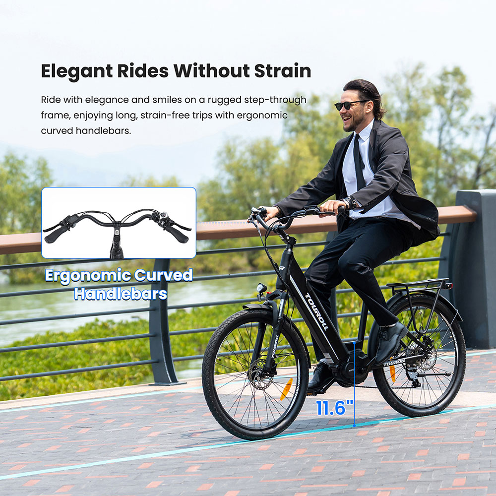 Touroll MA1 Electric Bike, 250W Mid-drive Motor, 36V 13Ah batéria, 26 palcové pneumatiky, max. rýchlosť 25 km/h, max. dojazd 110 km, hydraulické kotúčové brzdy, odpružená vidlica s uzamykaním, Shimano 7 rýchlostí - EU Plug