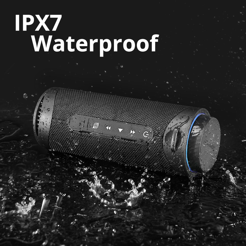 Refurbished Tronsmart T7 Portable Bluetooth Speaker with LED Lights, 30W Output, SoundPulse, TWS, ATS2853, IPX7 Waterproof, Custom Equalizers - Dark Blue
