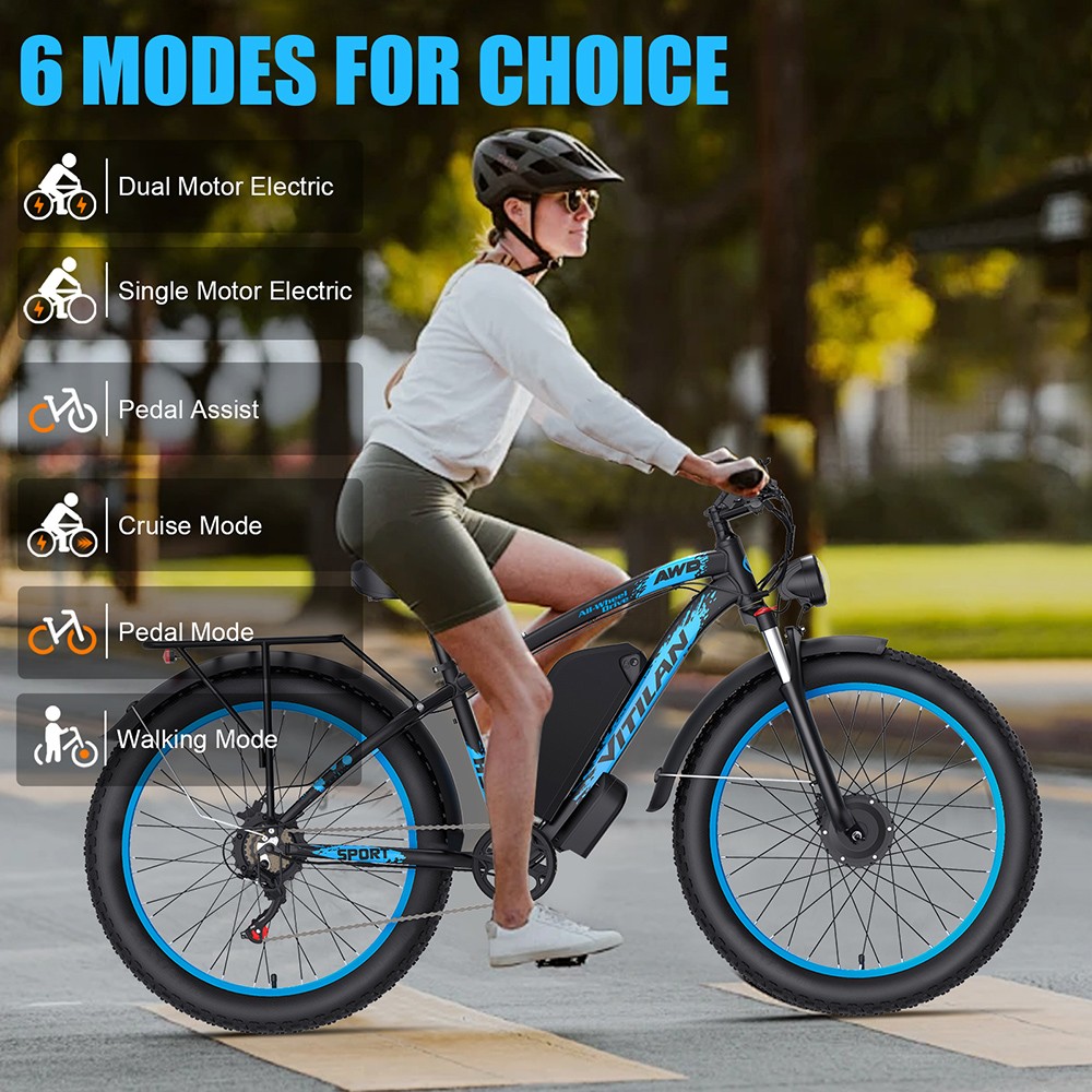 Vitilan H5 Electric Bike, 1000W*2 Motor, 52V 25Ah Battery, 24*4.0 palcové tukové pneumatiky, max. rýchlosť 64 km/h, dojazd 105 km, predné & zadné hydraulické brzdy, odpružená predná vidlica, Shimano 7 rýchlostí