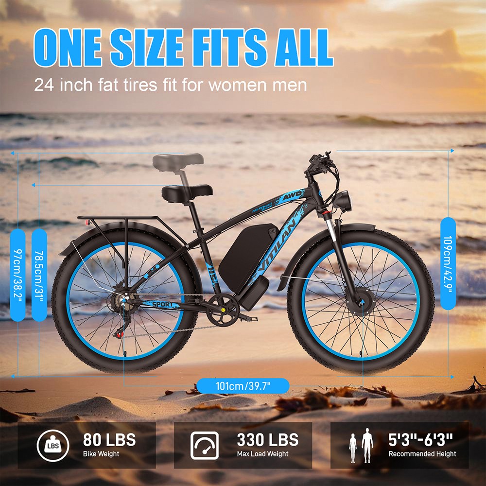 Vitilan H5 Electric Bike, 1000W*2 Motor, 52V 25Ah Battery, 24*4.0 palcové tukové pneumatiky, max. rýchlosť 64 km/h, dojazd 105 km, predné & zadné hydraulické brzdy, odpružená predná vidlica, Shimano 7 rýchlostí