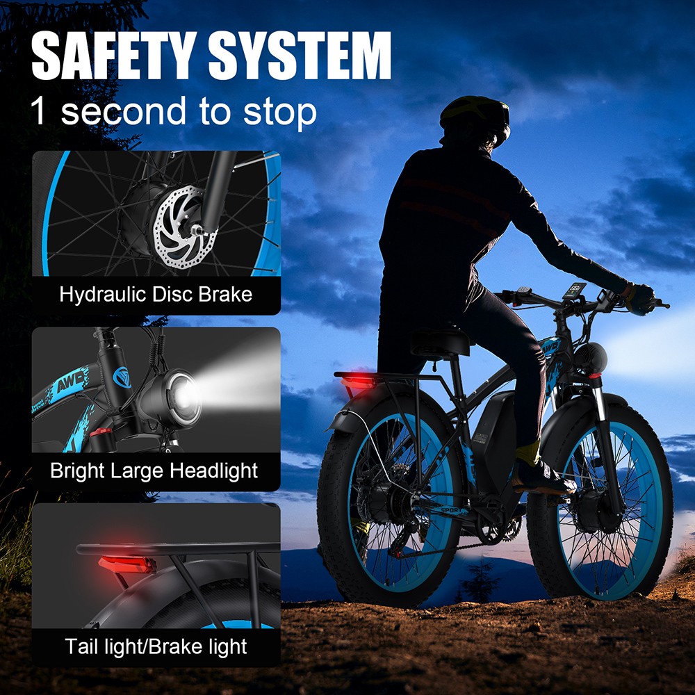 Vitilan H5 Electric Bike, 1000W*2 Motor, 52V 25Ah Battery, 24*4.0 palcové tučné pneumatiky, max. rýchlosť 64 km/h, dojazd 105 km, predné & zadné hydraulické brzdy, odpružená predná vidlica, Shimano 7 rýchlostí