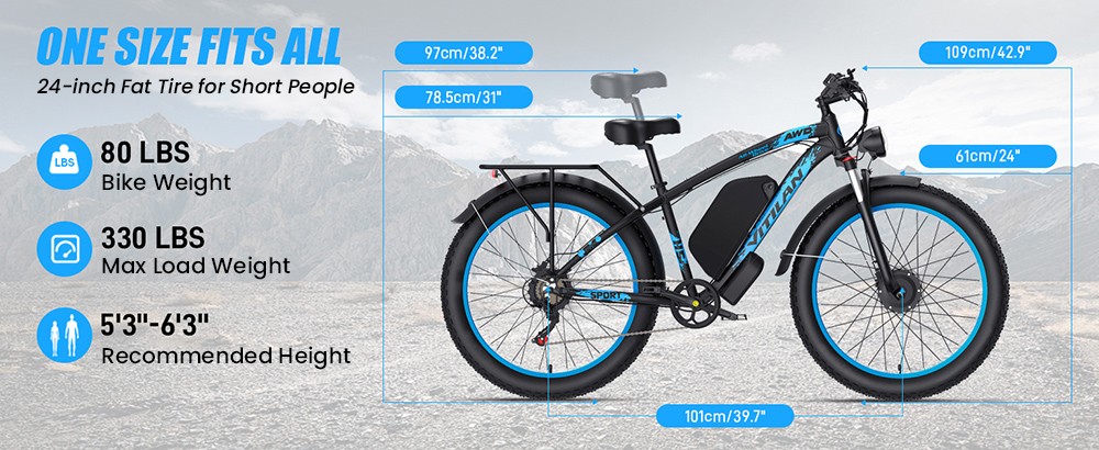 Vitilan H5 Electric Bike, 1000W*2 Motor, 52V 25Ah Battery, 24*4.0 palcové tukové pneumatiky, max. rýchlosť 64 km/h, dojazd 105 km, predné & zadné hydraulické brzdy, odpružená predná vidlica, Shimano 7 rýchlostí
