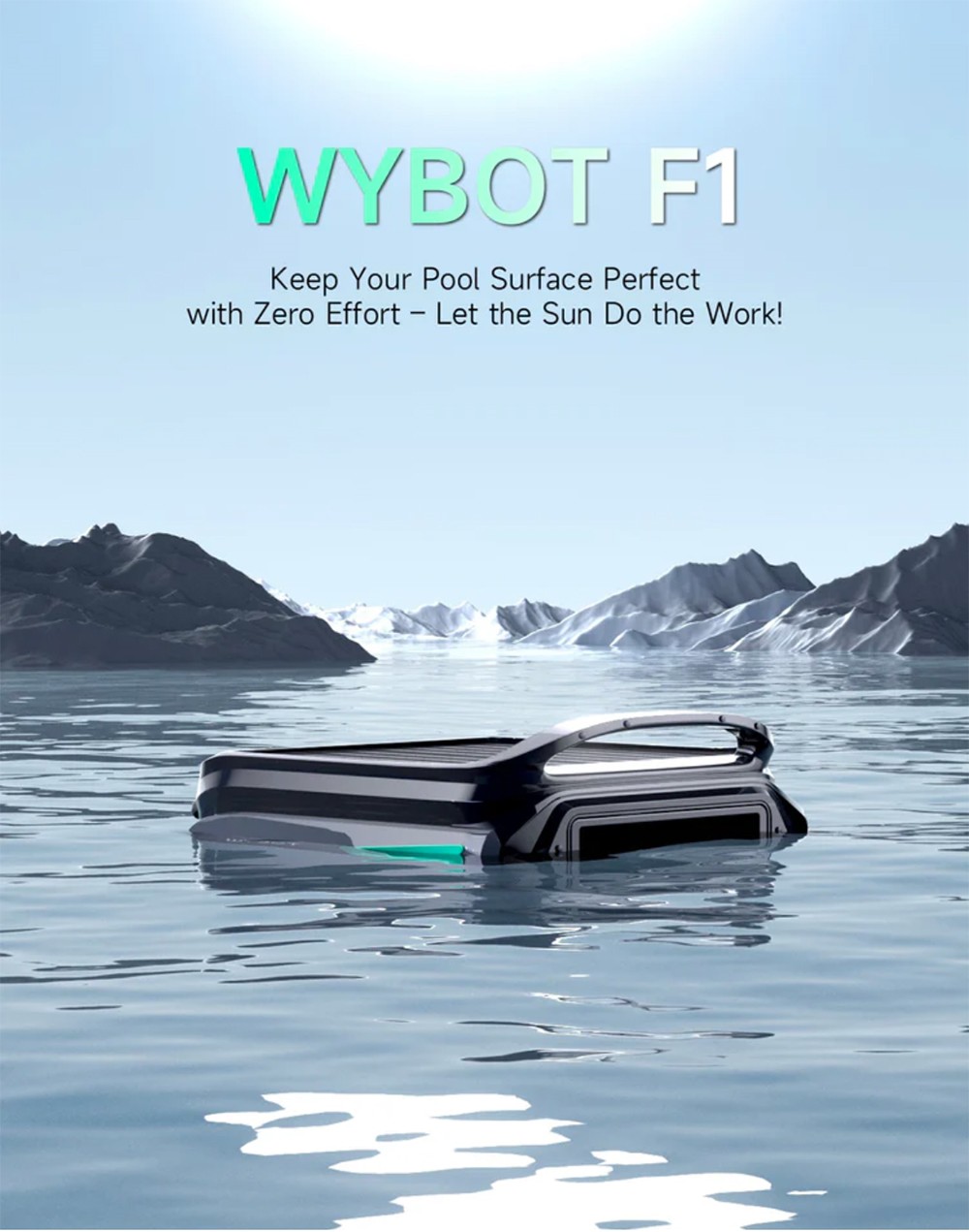 WYBOT F1 Solar Pool Skimmer Robot, 8H Runtime, App Control, Smart Obstacle Avoidance, Anti-Tangle/Leak/Strand, Edge Cleaning, Black