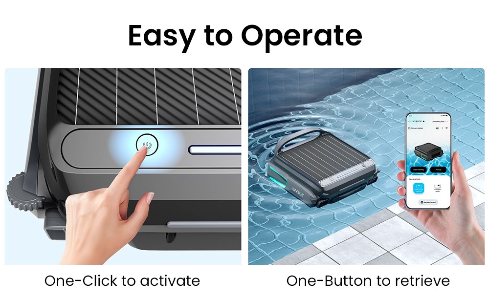 WYBOT F1 Solar Pool Skimmer Robot, 8H Runtime, App Control, Smart Obstacle Avoidance, Anti-Tangle/Leak/Strand, Edge Cleaning, Black