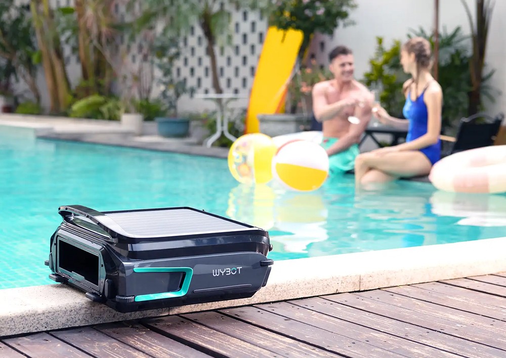 WYBOT F1 Solar Pool Skimmer Robot, 8H Runtime, App Control, Smart Obstacle Avoidance, Anti-Tangle/Leak/Strand, Edge Cleaning, Black