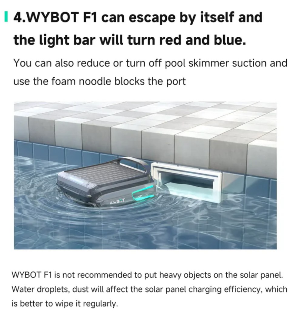 WYBOT F1 Solar Pool Skimmer Robot, 8H Runtime, App Control, Smart Obstacle Avoidance, Anti-Tangle/Leak/Strand, Edge Cleaning, Black