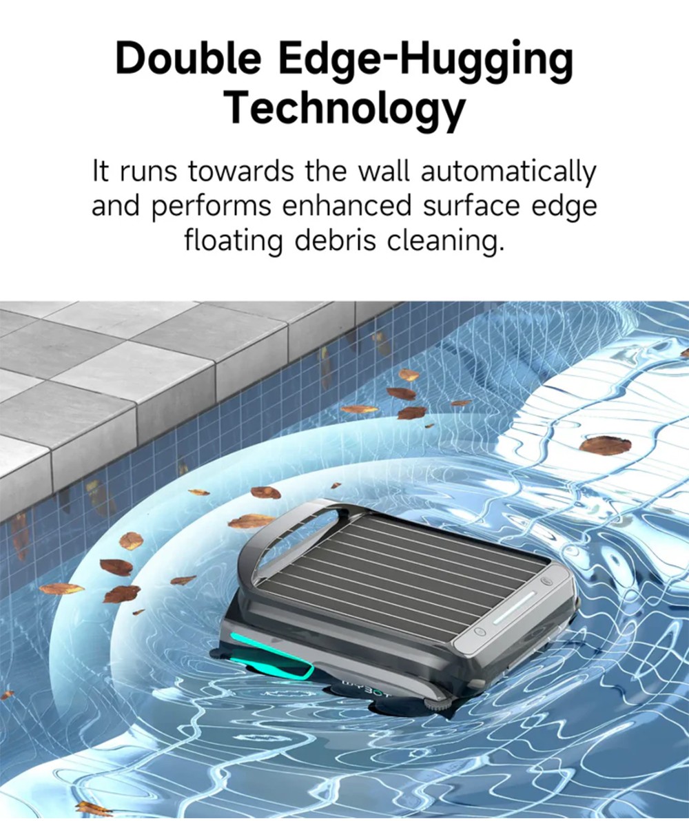 WYBOT F1 Solar Pool Skimmer Robot, 8H Runtime, App Control, Smart Obstacle Avoidance, Anti-Tangle/Leak/Strand, Edge Cleaning, Black