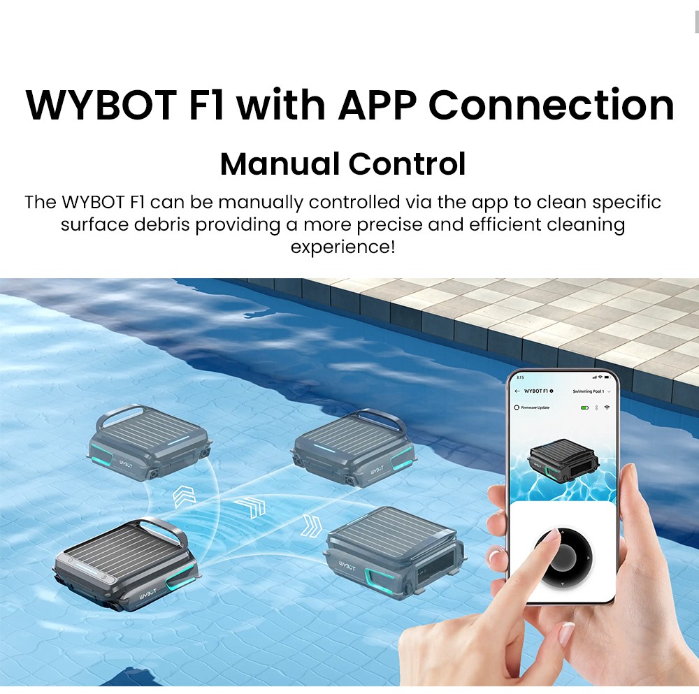 WYBOT F1 Solar Pool Skimmer Robot, 8H Runtime, App Control, Smart Obstacle Avoidance, Anti-Tangle/Leak/Strand, Edge Cleaning, Black