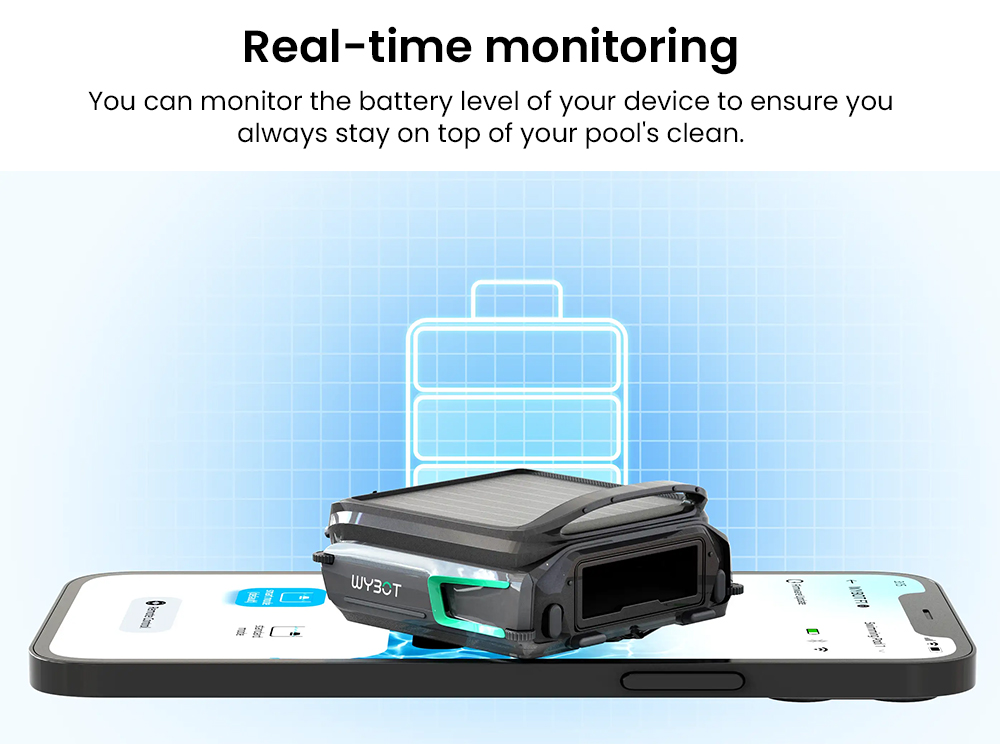 WYBOT F1 Solar Pool Skimmer Robot, 8H Runtime, App Control, Smart Obstacle Avoidance, Anti-Tangle/Leak/Strand, Edge Cleaning, Black