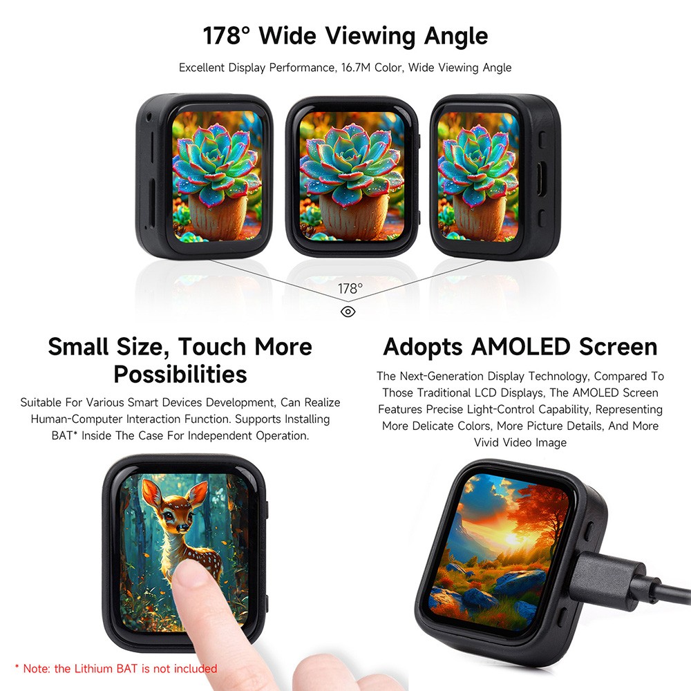 Waveshare ESP32-S3 1.8inch AMOLED Development Board, Touch Display, 32-bit LX7 Dual-core Processor, 368×448 Pixels, Accelerometer And Gyroscope Sensor, without Battery