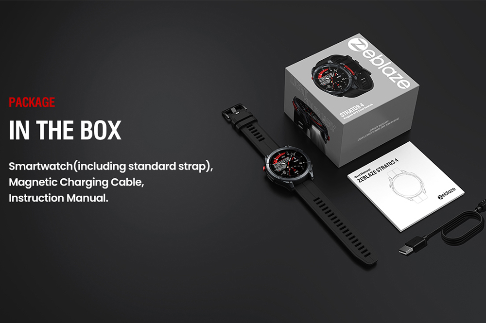 Zeblaze Stratos 4 Rugged Outdoor Smartwatch, 1.43 inch AMOLED Display, 6 Satellite Positioning Systems, Health Monitoring, 170+ Sports Modes, Up to 60 Days Battery Life, Bluetooth Calling - Black