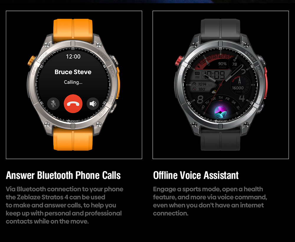 Zeblaze Stratos 4 Rugged Outdoor Smartwatch, 1.43 inch AMOLED Display, 6 Satellite Positioning Systems, Health Monitoring, 170+ Sports Modes, Up to 60 Days Battery Life, Bluetooth Calling - Orange