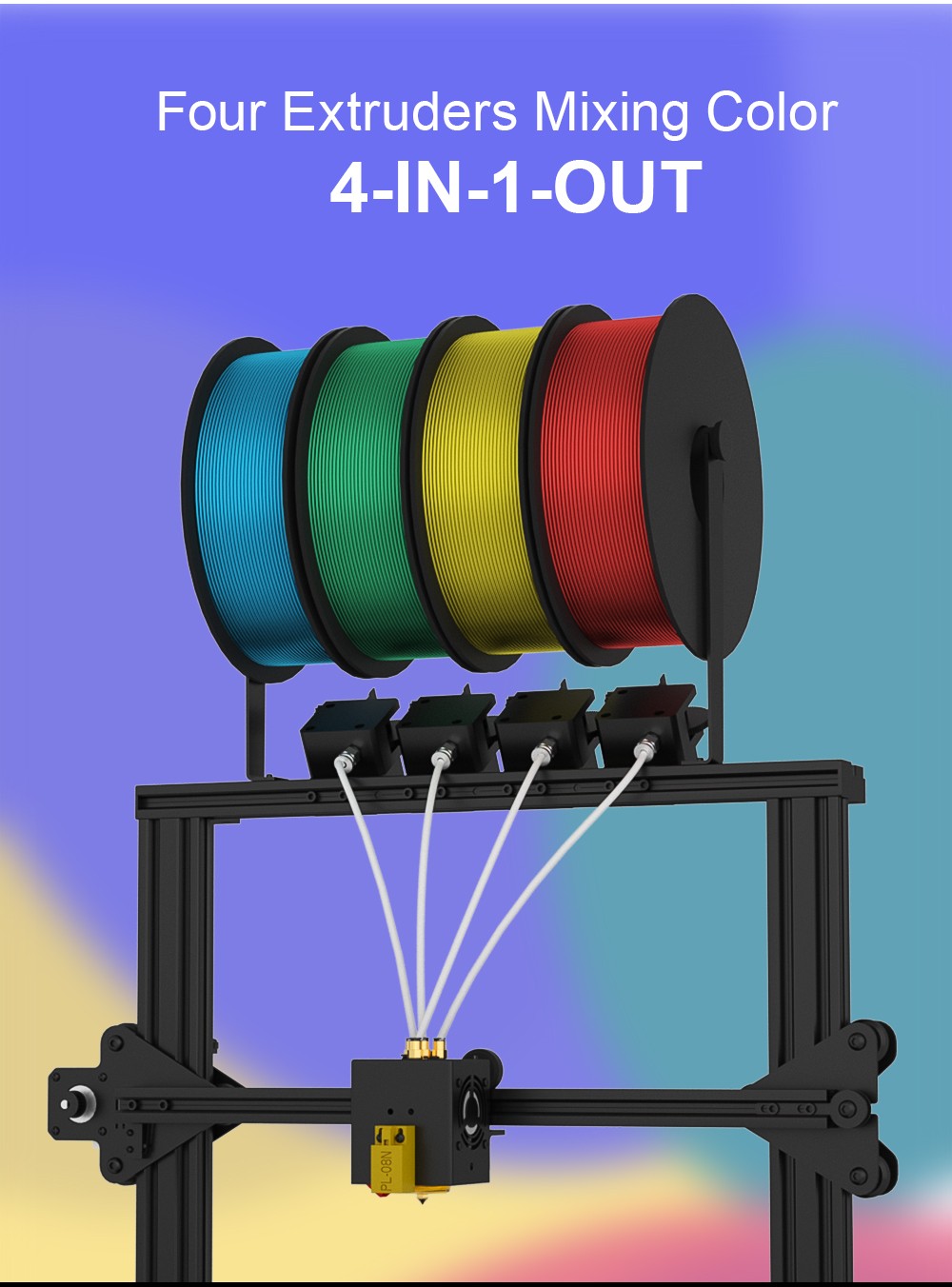 Refurbished Zonestar Z8PM4 Pro Extruder 4-IN-1-OUT Color-Mixing 3D Printer LCD Screen High Precision Resolution DIY Kit - Black