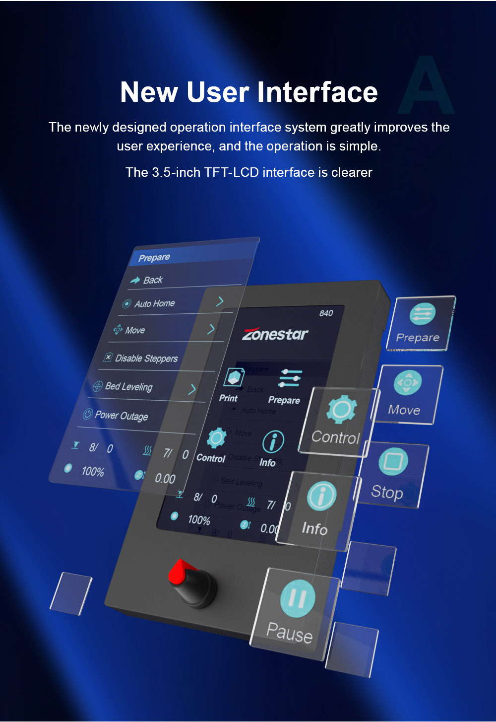 Refurbished Zonestar Z8PM4 Pro Extruder 4-IN-1-OUT Color-Mixing 3D Printer LCD Screen High Precision Resolution DIY Kit - Black
