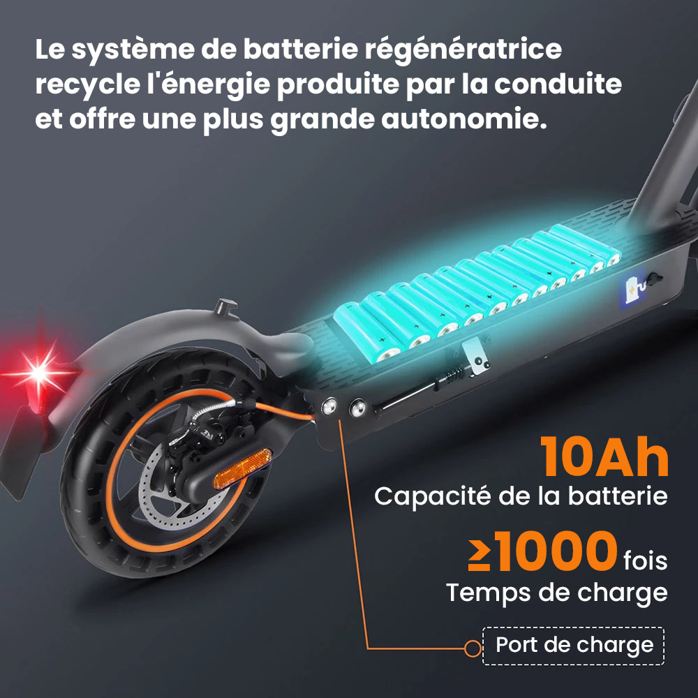 Trottinette &eacute;lectrique HONEY WHALE E9 MAX, moteur 500 W, batterie 36 V 10 Ah, pneu 10 pouces, vitesse maximale 20 km/h, autonomie 35-40 km, frein m&eacute;canique et frein &eacute;lectronique, certification ABE