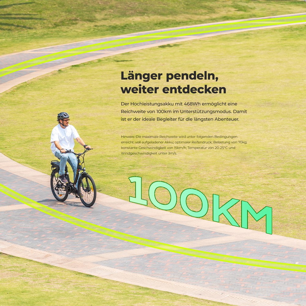 Eleglide C2 Elektrofahrrad, 250-W-Mittelmotor, 36-V-13-Ah-Akku, 26-Zoll-Reifen, 25 km/h H&ouml;chstgeschwindigkeit, 100 km Reichweite, hydraulische Scheibenbremse, Federung mit Sperre, Shimano 7-Gang