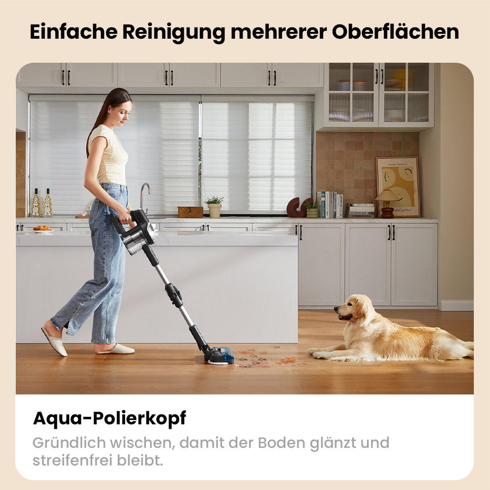 JIMMY JV9 Pro Aqua Staubsauger, kabellos, 160AW starke Saugleistung, 45min Laufzeit, HEPA-Filter, 0,6L Staubbeh&auml;lter, 500ml Wassertank, LED-Display, grau