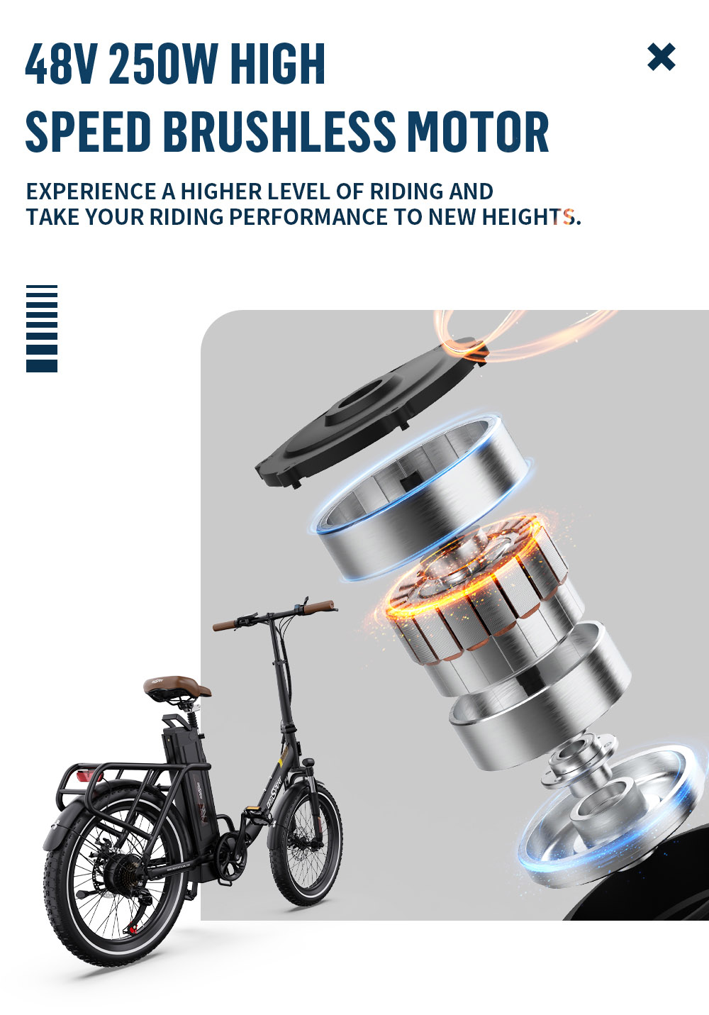 ONESPORT OT16-2 Elektrofahrrad, 250W Motor, 48V 17Ah Akku, 20x3,0 Zoll Reifen, 25km/h Höchstgeschwindigkeit, 120km Reichweite, Mechanische Scheibenbremsen - Schwarz Braun