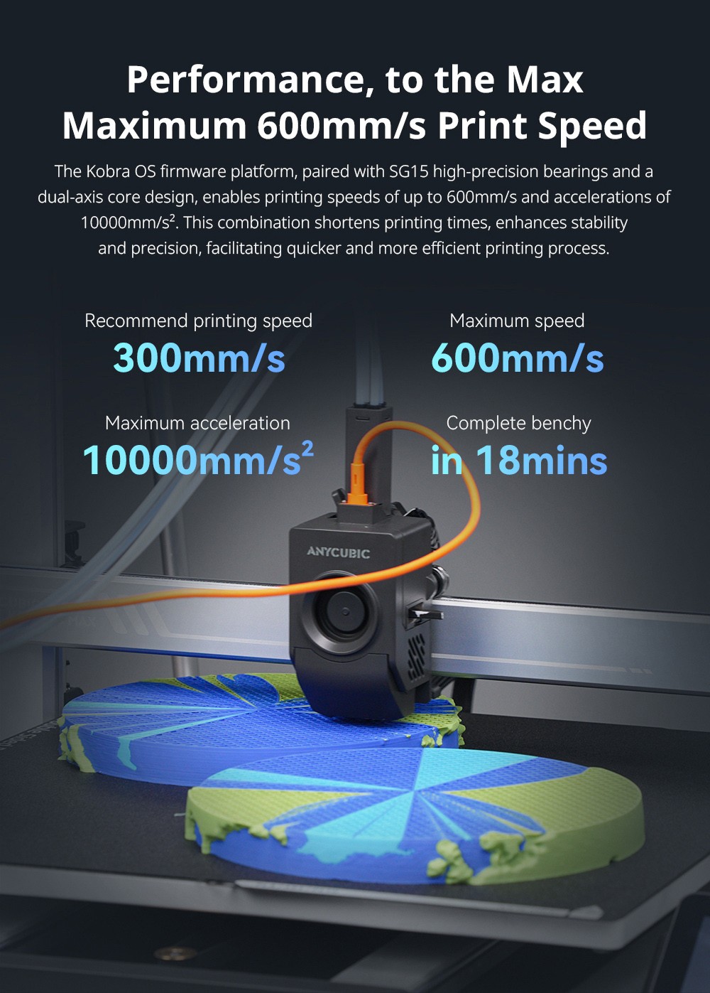 Anycubic Kobra 3 Max 3D Printer, 600mm/s High-Speed, Auto-Leveling, Up to 8-Color Printing with ACE Pro, 420*420*500mm