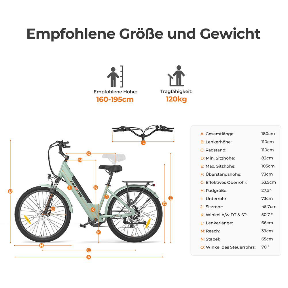 Foride Roamer 1 Step-Thru-Elektrofahrrad, 250-W-Motor, 36-V-13-Ah-Akku, 27,5-Zoll-Reifen, 25 km/h H&ouml;chstgeschwindigkeit, 100 km maximale Reichweite, Scheibenbremse, Federung mit Sperre, Shimano 7-Gang-Schaltung &ndash; Gr&uuml;n