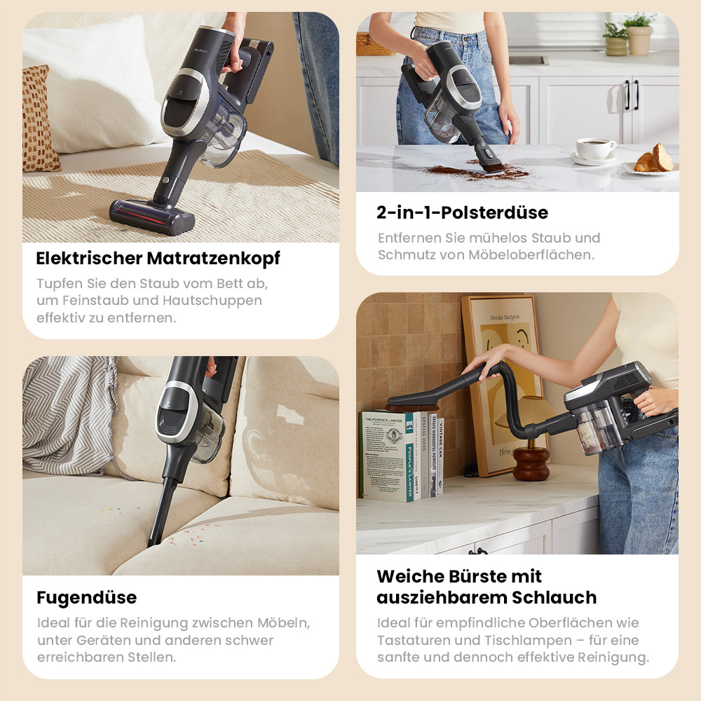 JIMMY JV9 Pro Aqua Staubsauger, kabellos, 160AW starke Saugleistung, 45min Laufzeit, HEPA-Filter, 0,6L Staubbeh&auml;lter, 500ml Wassertank, LED-Display, grau