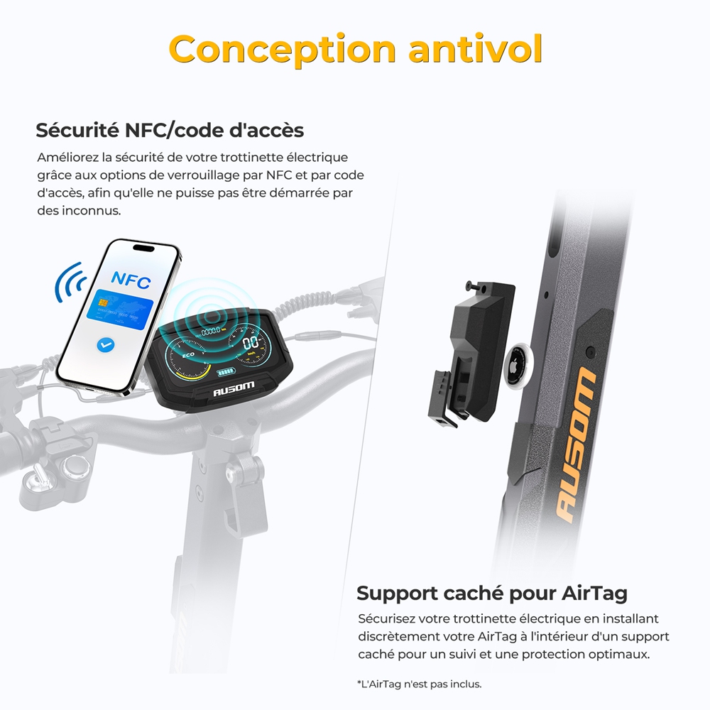 Ausom L2 Max Elektromos Roller, 1000 W-os Motor, 48 V 20,8 Ah Akkumul&aacute;tor, 10 colos Gumiabroncsok, 50 km/h V&eacute;gsebess&eacute;g, 90 km Hat&oacute;t&aacute;vols&aacute;g, Első &eacute;s H&aacute;ts&oacute; T&aacute;rcsaf&eacute;k, Lengőkaros Felf&uuml;ggeszt&eacute;s, NFC Z&aacute;r &eacute;s Jelsz&oacute;k&oacute;d