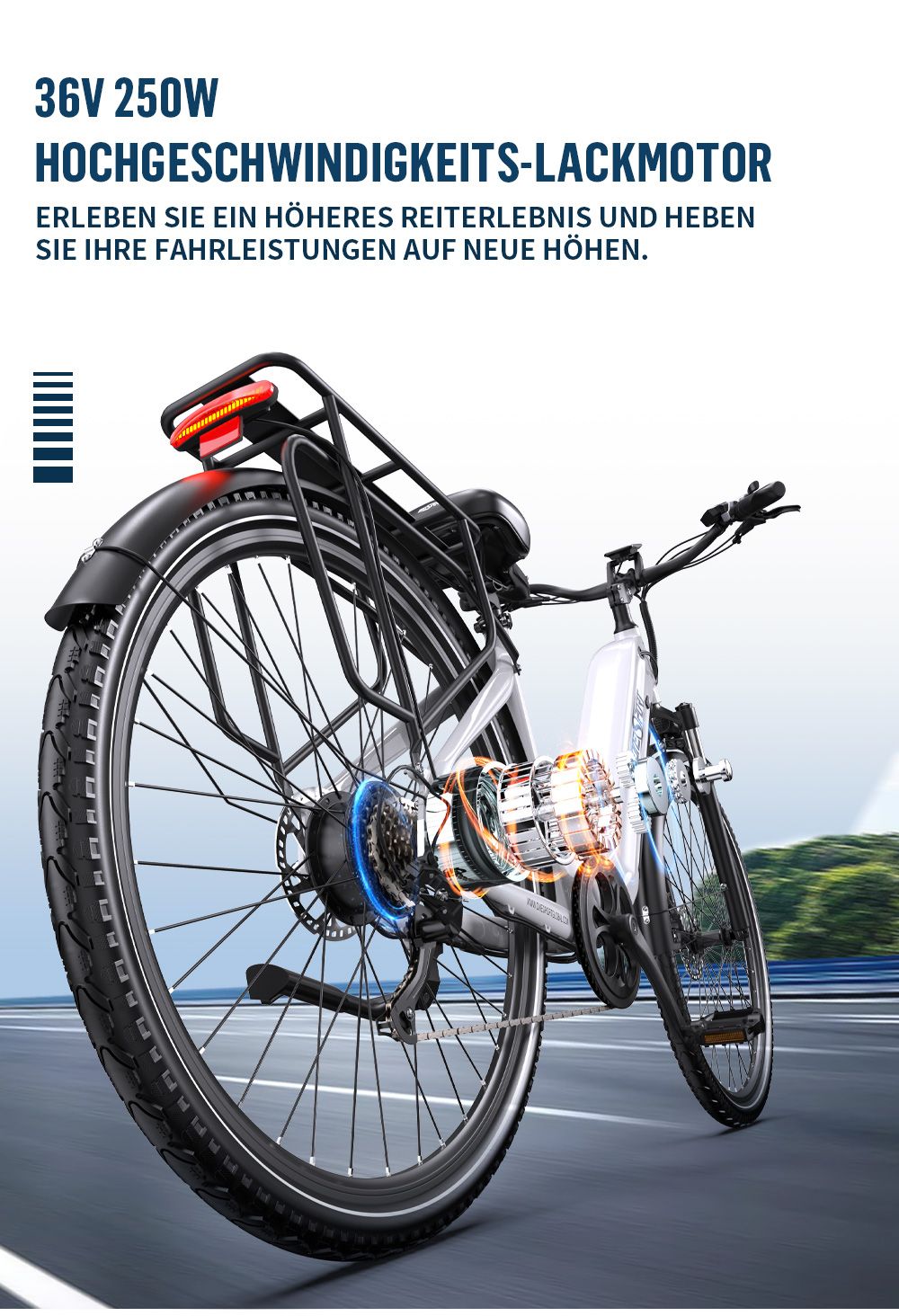 ONESPORT OT05 Pro Elektrofahrrad, 250-W-Motor, 36-V-22,5-Ah-Akku, 700 x 50C-Reifen, 25 km/h H&ouml;chstgeschwindigkeit, 140 km Reichweite, hydraulische Scheibenbremsen, Vorderradgabel mit Federung, Shimano 7-Gang-Schaltung &ndash; Wei&szlig;