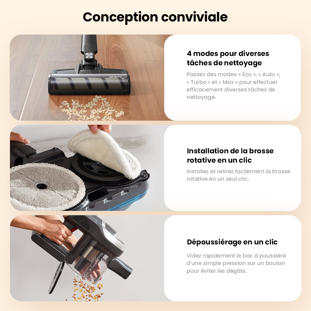 JIMMY JV9 Pro Aqua Aspirateur sans fil, 160AW puissance d&rsquo;aspiration, autonomie 45min, filtre HEPA, r&eacute;servoir &agrave; poussi&egrave;re 0,6L, r&eacute;servoir d&rsquo;eau 500ml, &eacute;cran LED, gris