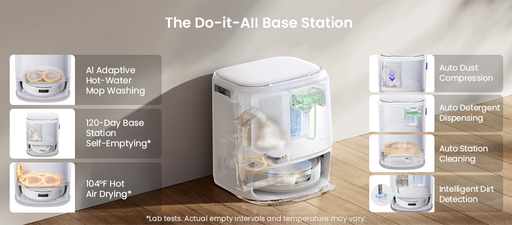 NARWAL Freo Z10 Robot Vacuum and Mop, Tangle Free, 15,000Pa Suction, Adapts to Hard-to-Reach Areas, Self-Emptying, Mop Washing & Drying, Obstacle Avoidance, for Pet Hair & Hard Floor, White