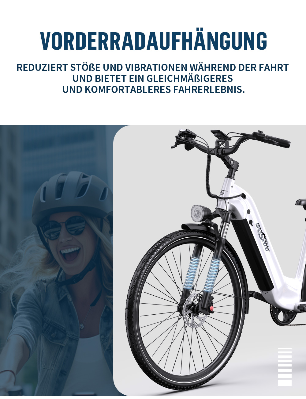 ONESPORT OT05 Pro Elektrofahrrad, 250-W-Motor, 36-V-22,5-Ah-Akku, 700 x 50C-Reifen, 25 km/h H&ouml;chstgeschwindigkeit, 140 km Reichweite, hydraulische Scheibenbremsen, Vorderradgabel mit Federung, Shimano 7-Gang-Schaltung &ndash; Wei&szlig;