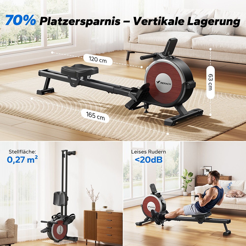 MERACH Q1S Magnetisches Ruderger&auml;t, 16-stufiger Widerstand, 158kg Kapazit&auml;t, Doppelschiene, LCD-Monitor, App-kompatibel, Elektrische Einstellung, Schwarz