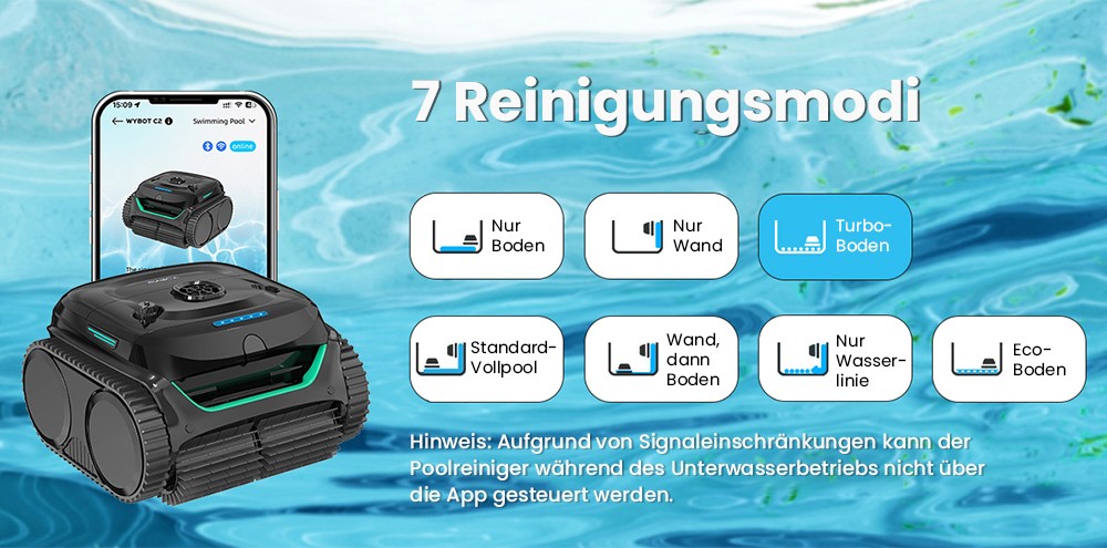 WYBOT C2 Kabelloser Pool-Staubsaugerroboter, Wand- und Wasserlinienreinigung, doppelte Reinigungsfiltration, f&uuml;r eingebaute Pools bis zu 235 m&sup2;, Schwarz/Gr&uuml;n