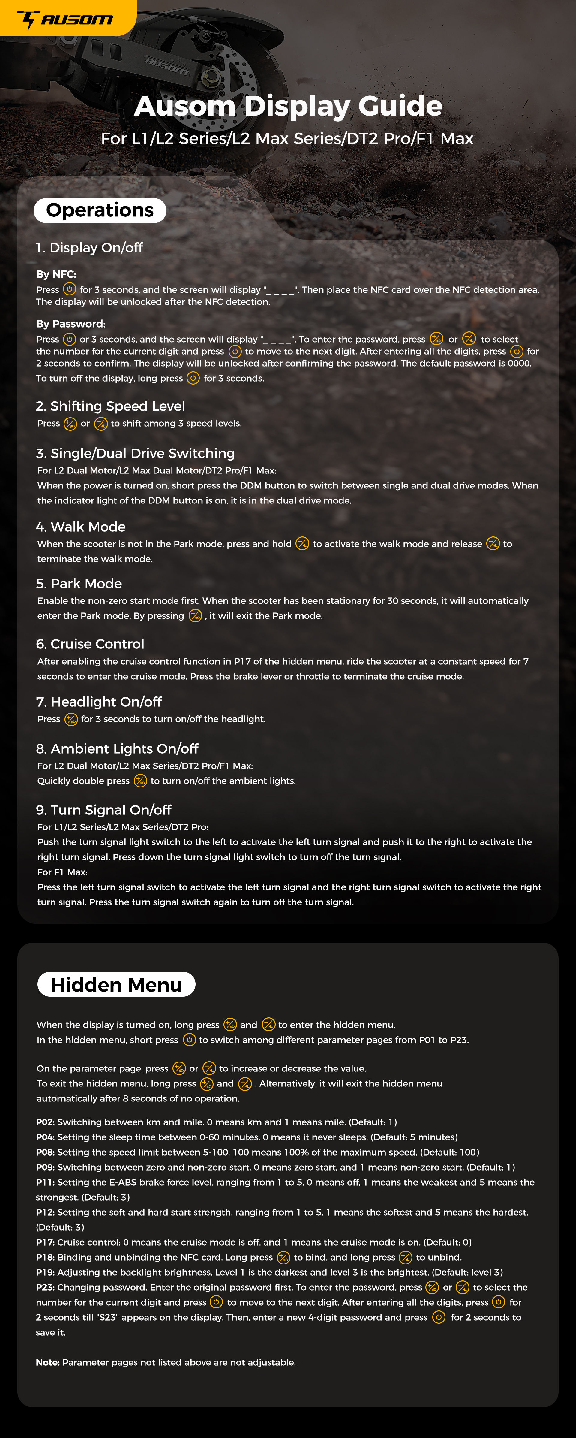 Ausom L2 Electric Scooter, 800W Motor, 48V 15.6Ah Battery, 10 inch Tires, 45km/h Max Speed, 70km Range, Front & Rear Disc Brakes, Swingarm Suspension, LCD Display