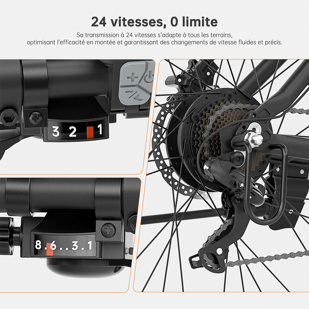 Foride Xtremer 2 V&eacute;lo &eacute;lectrique, moteur 250 W, batterie 36 V 15,6 Ah, pneus 27,5 x 2,35 pouces, vitesse maximale 25 km/h, autonomie maximale 120 km, frein &agrave; disque hydraulique, fourche &agrave; suspension verrouillable, transmission Shimano 24 vitesses