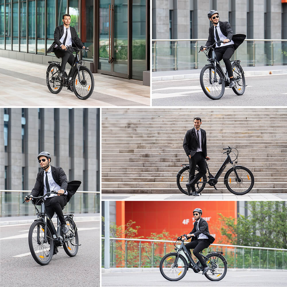 Touroll Urbano 3 V&eacute;lo &eacute;lectrique, moteur central 250 W, batterie 36 V 13 Ah, pneus 27,5 pouces, vitesse maximale 25 km/h, autonomie 120 km, frein &agrave; disque hydraulique, fourche &agrave; suspension avec blocage