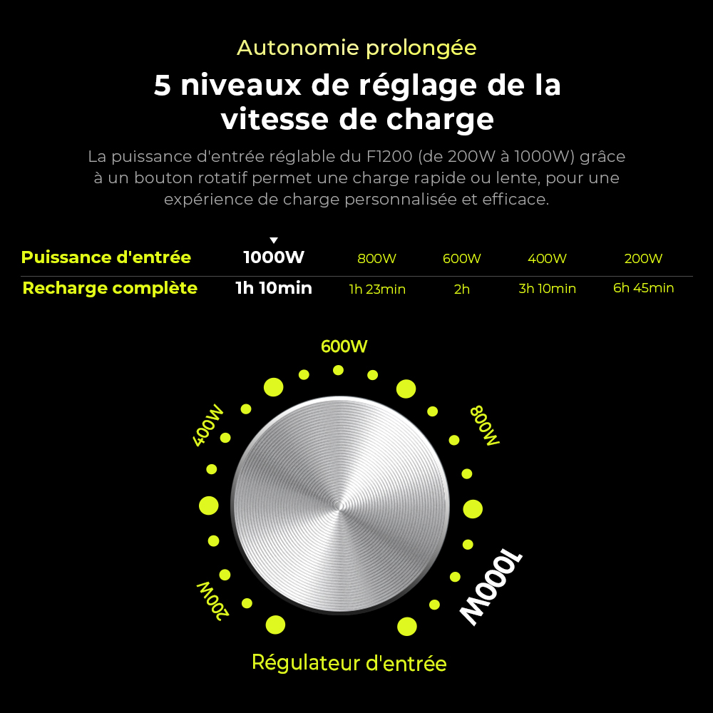 Centrale &eacute;lectrique portable FOSSiBOT F1200, capacit&eacute; de 1&nbsp;024 Wh, puissance nominale de 1&nbsp;200 W, 3 modes d'&eacute;clairage LED, 7 ports de sortie, protection BMS, commutation <&nbsp;10 ms, r&eacute;gulateur d'entr&eacute;e &agrave; 5 vitesses, batterie LiFePO4 de qualit&eacute; EV, plus de 4&nbsp;000 cycles