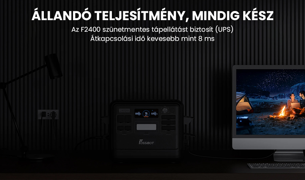 FOSSiBOT F2400 hordozhat&oacute; erőmű, 2048 Wh LiFePO4 akkumul&aacute;tor, 2400 W teljes&iacute;tm&eacute;nyű napelemes gener&aacute;tor, 3xAC lak&oacute;aut&oacute;s USB C t&iacute;pus&uacute; QC3.0 PD DC5521 tiszta szinuszhull&aacute;m&uacute; teljes aljzat, 1,5 &oacute;r&aacute;s gyors t&ouml;lt&eacute;s, bemeneti teljes&iacute;tm&eacute;nyszab&aacute;lyoz&oacute; gomb, k&eacute;tir&aacute;ny&uacute; inverter - z&ouml;ld