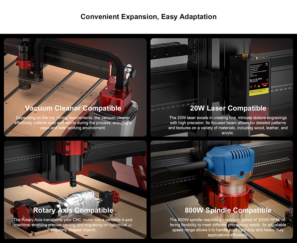TWO TREES TTC6050 CNC Router Machine, 500W Spindle Motor, 4-Axis, 5000mm/min Speed, 600x500x100mm - EU Plug