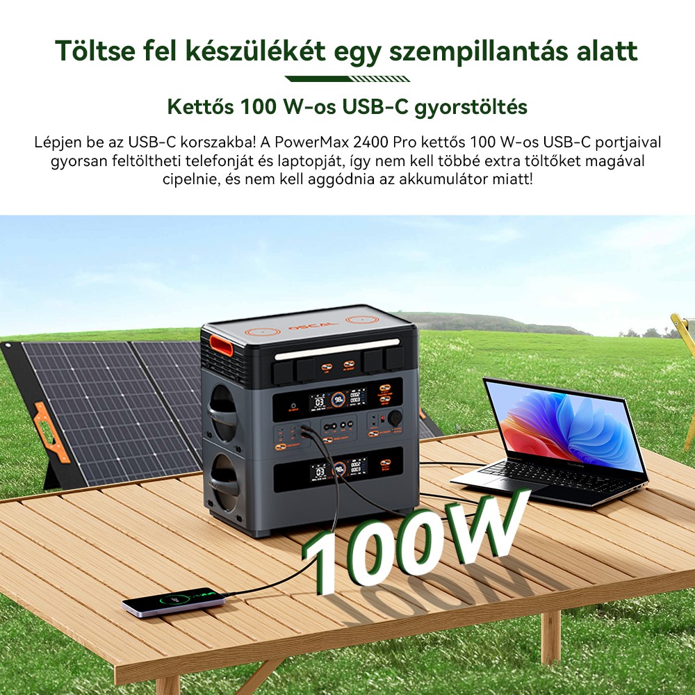 Blackview Oscal PowerMax 2400 Pro Hordozhat&oacute; Erőmű, 2016Wh 2400W, LiFePO4 3500+ ciklus, Dupla Hangsz&oacute;r&oacute;, 1.2H Gyorst&ouml;lt&eacute;s, Okos APP