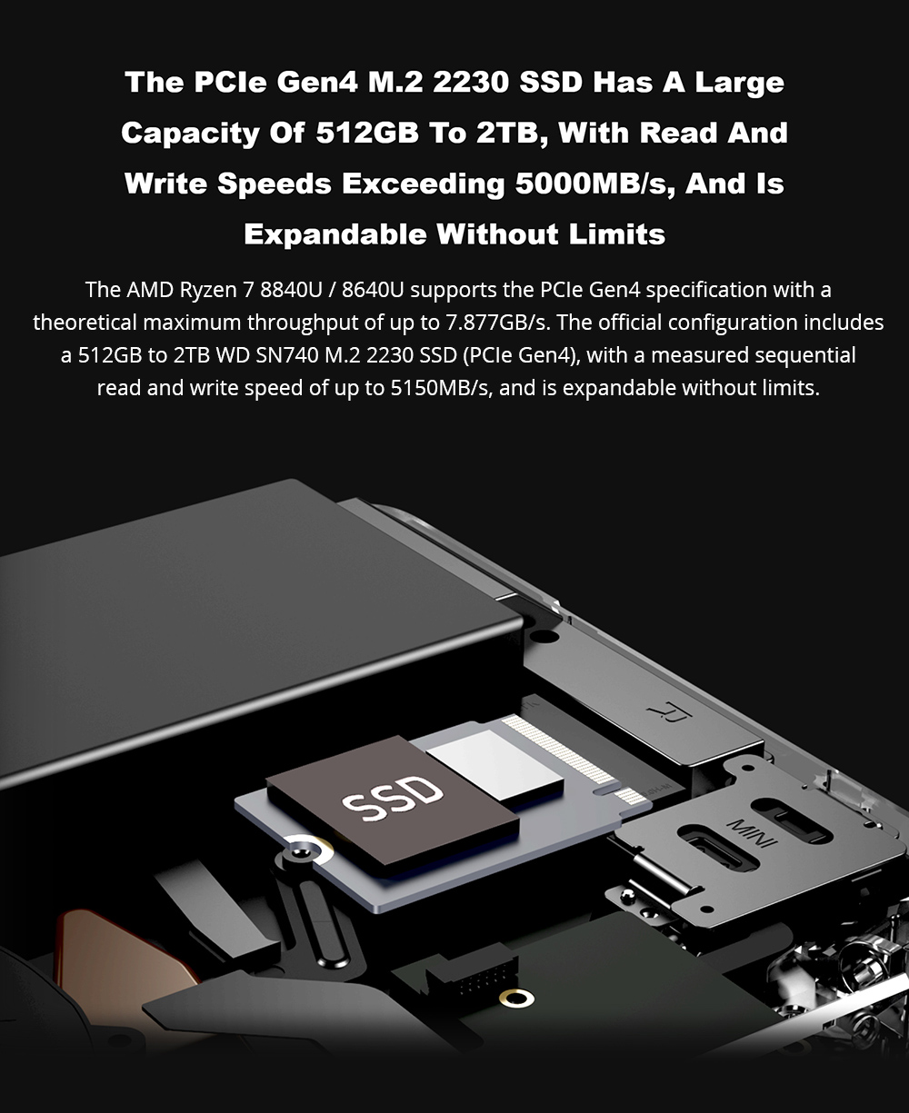 GPD WIN Mini 7-inch Handheld Game Console, AMD Ryzen 7 8840U, 120Hz, Support VRR, 32GB RAM 1TB SSD, Support USB4 & Graphics Card Expansion Dock, Full-Featured Type-C 65W Charging, 1*MicroSD, 1*USB3.2 Type-C 1*USB3.2 Type-A