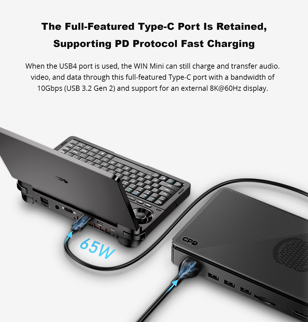 GPD WIN Mini 7-inch Handheld Game Console, AMD Ryzen 7 8840U, 120Hz, Support VRR, 32GB RAM 1TB SSD, Support USB4 & Graphics Card Expansion Dock, Full-Featured Type-C 65W Charging, 1*MicroSD, 1*USB3.2 Type-C 1*USB3.2 Type-A