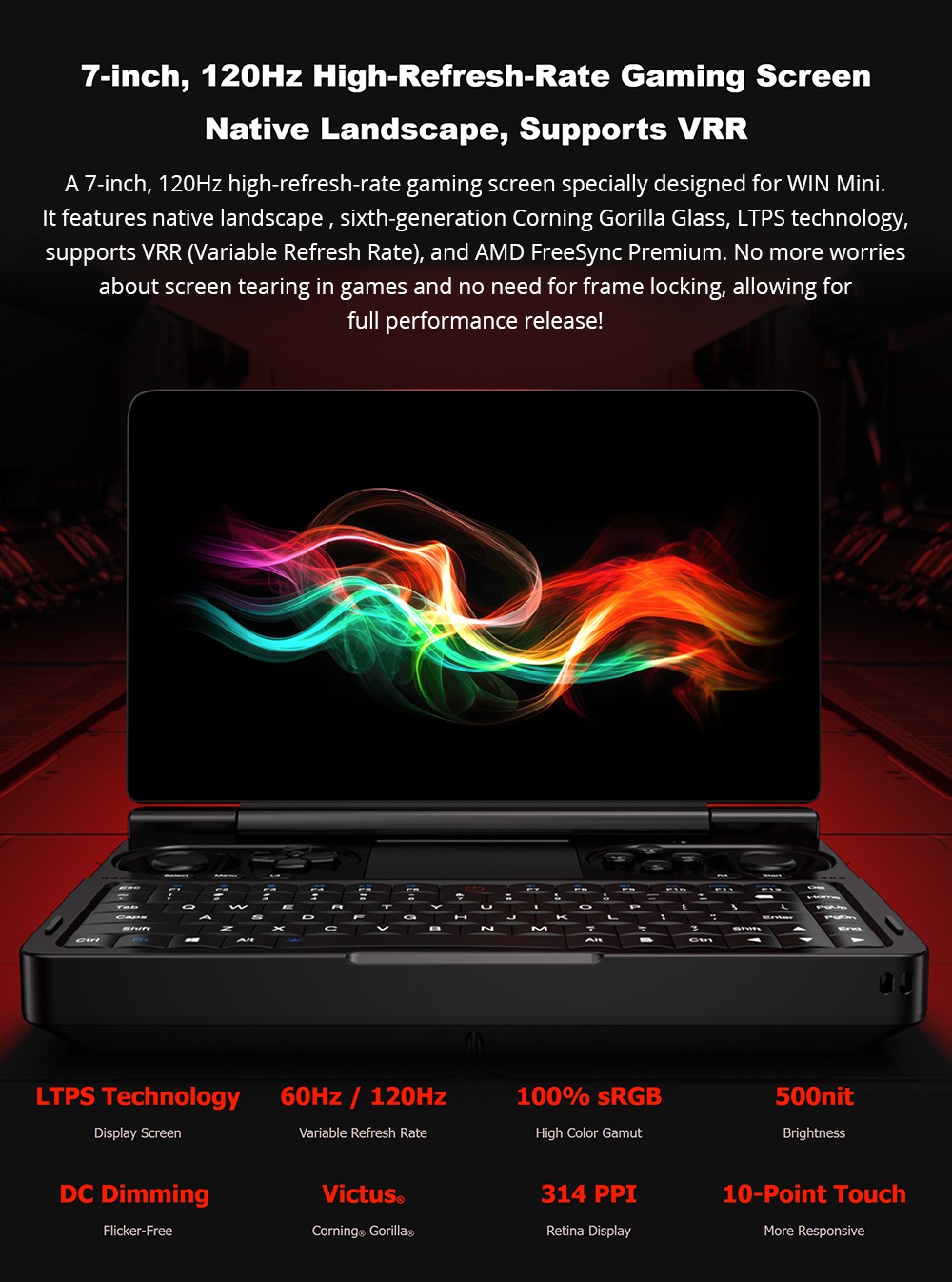 GPD WIN Mini 7-inch Handheld Game Console, AMD Ryzen 7 8840U, 120Hz, Support VRR, 32GB RAM 1TB SSD, Support USB4 & Graphics Card Expansion Dock, Full-Featured Type-C 65W Charging, 1*MicroSD, 1*USB3.2 Type-C 1*USB3.2 Type-A