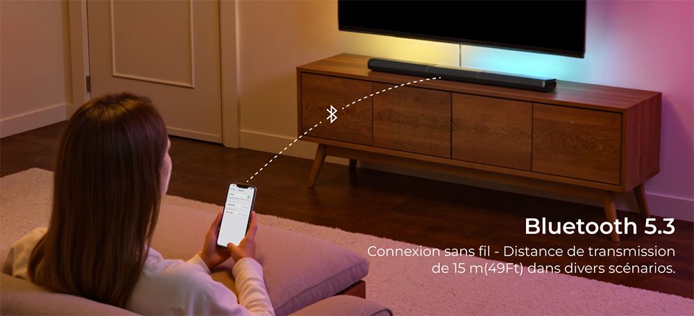 Ultimea Apollo S90 Barre de son 9.1 canaux, Dolby Atmos, puissance de crête de 470 W, éclairage RVB, contrôle par application, 121 matrices d'égalisation prédéfinies, Bluetooth 5.3, design détachable